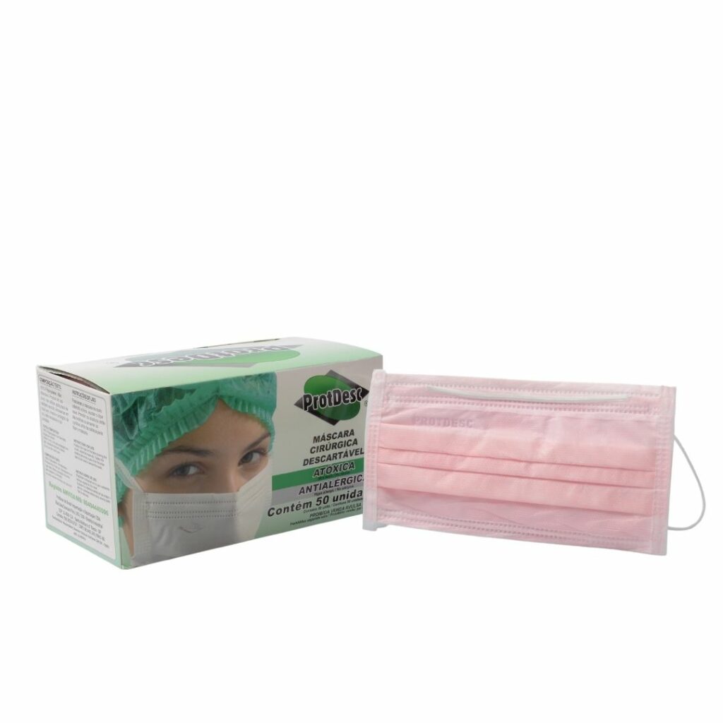 Máscara Descartável com elástico - cor Rosa Bebê - caixa com 50 unidades - PROTDESC