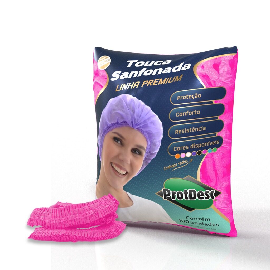 Touca Descartável Sanfonada - cor Pink - Pacote com 100 unidades -PROTDESC