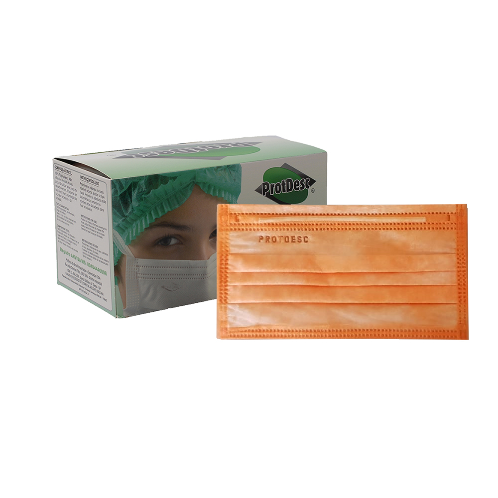 Máscara Descartável com elástico - cor Laranja - caixa com 50 unidades - PROTDESC