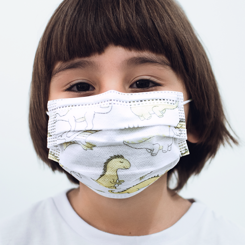 Máscara Descartável infantil com elástico - Kit Dino e Savana - Pacote com 50 unidades -NC