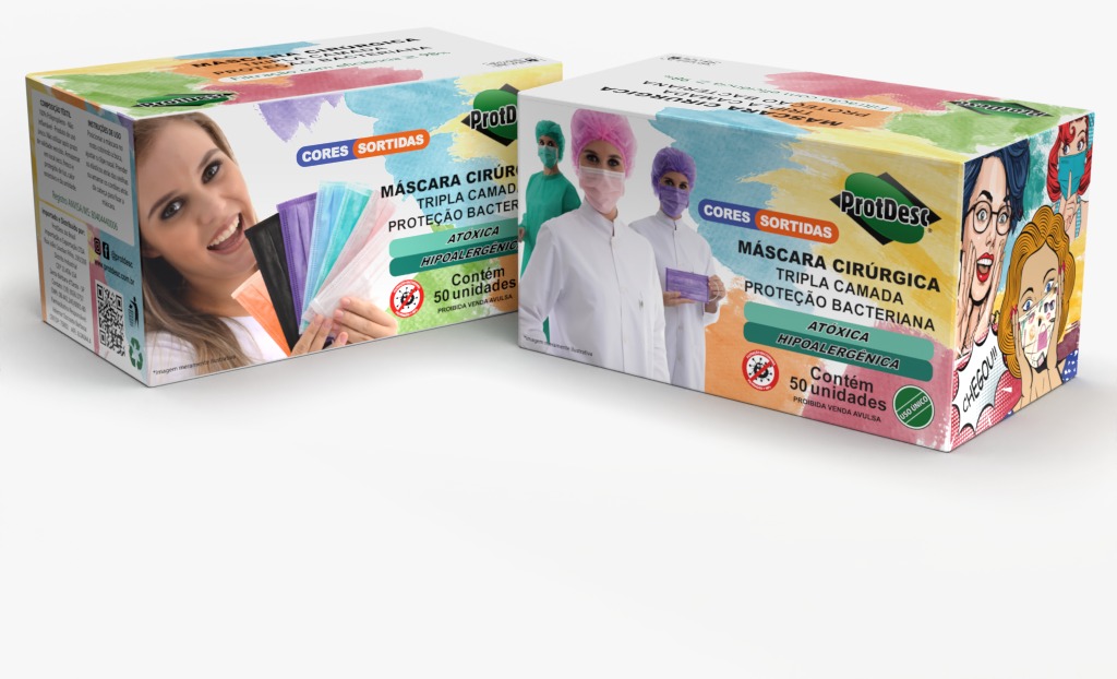 Máscara Descartável com elástico - cor Colors - Caixa com 50 unidades - PROTDESC