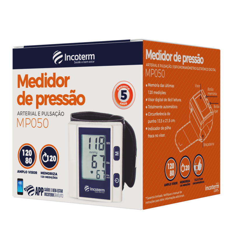 Aparelho de Pressão Digital de Pulso - Modelo MP050 - Marca Incoterm