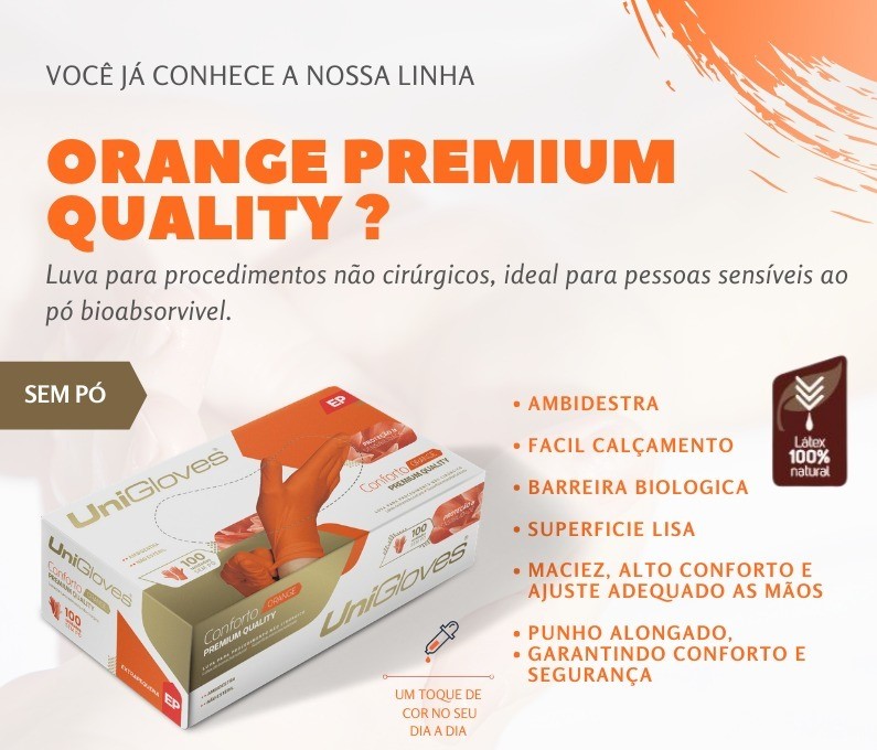 Luva Procedimento Sem Pó - Cor Orange - Tamanho XP - UNIGLOVES