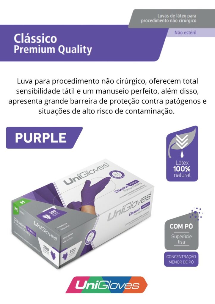 Luva Procedimento Com Pó - Cor Purple - Tamanho XP - UNIGLOVES