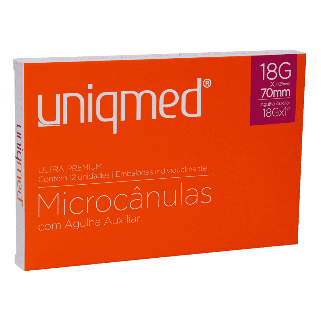 Microcânulas 18G (1,25X70MM) com Agulha Auxiliar (18GX1) - marca Uniqmed