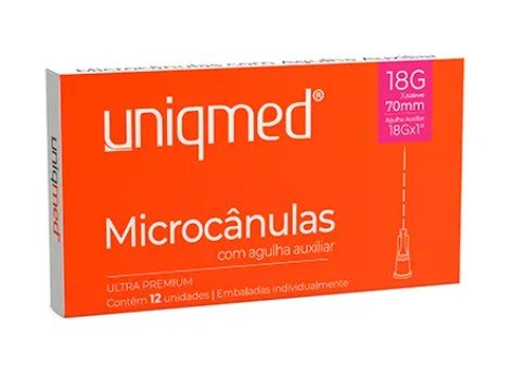 Microcânulas 18G (1,25X70MM) com Agulha Auxiliar (18GX1) - marca UNIQMED
