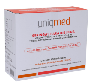 Seringa Descartável 50UI com Agulha 5MM (32G) - Pacote com 10 unidades - UNIQMED - indicada para Toxina Botulínica