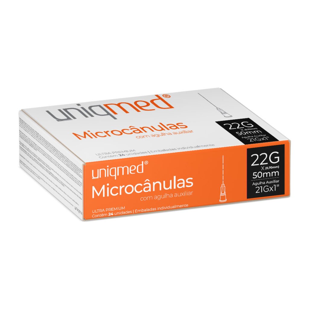 Microcânulas 22G (0,70x50mm) com Agulha Auxiliar (21GX1) - marca Uniqmed