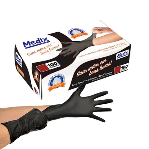 Luva Procedimento Nitrilica Preta - Tamanho M - MEDIX
