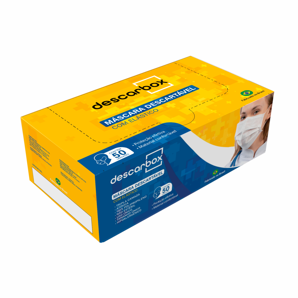 Máscara Descartável com elástico - cor BRANCA - marca Descarbox