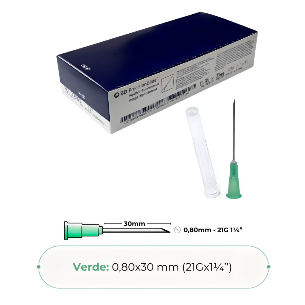 Agulha Hipodérmica 30x8 - 21G 1 1/4
