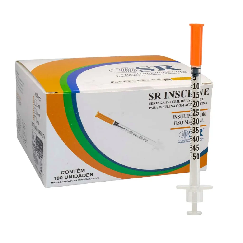 Seringa Descartável 0,5ml (50UI) com Agulha Fixa tamanho 8x0,30mm (30G) - Marca SR